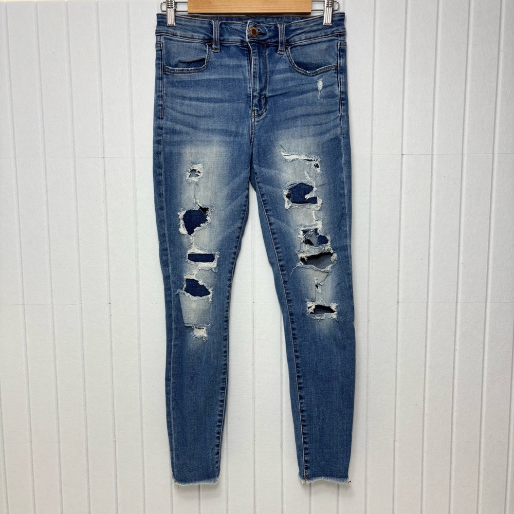 American Eagle‎ Outfitters Ripped Blue Skinny Jeans size 8 Regular